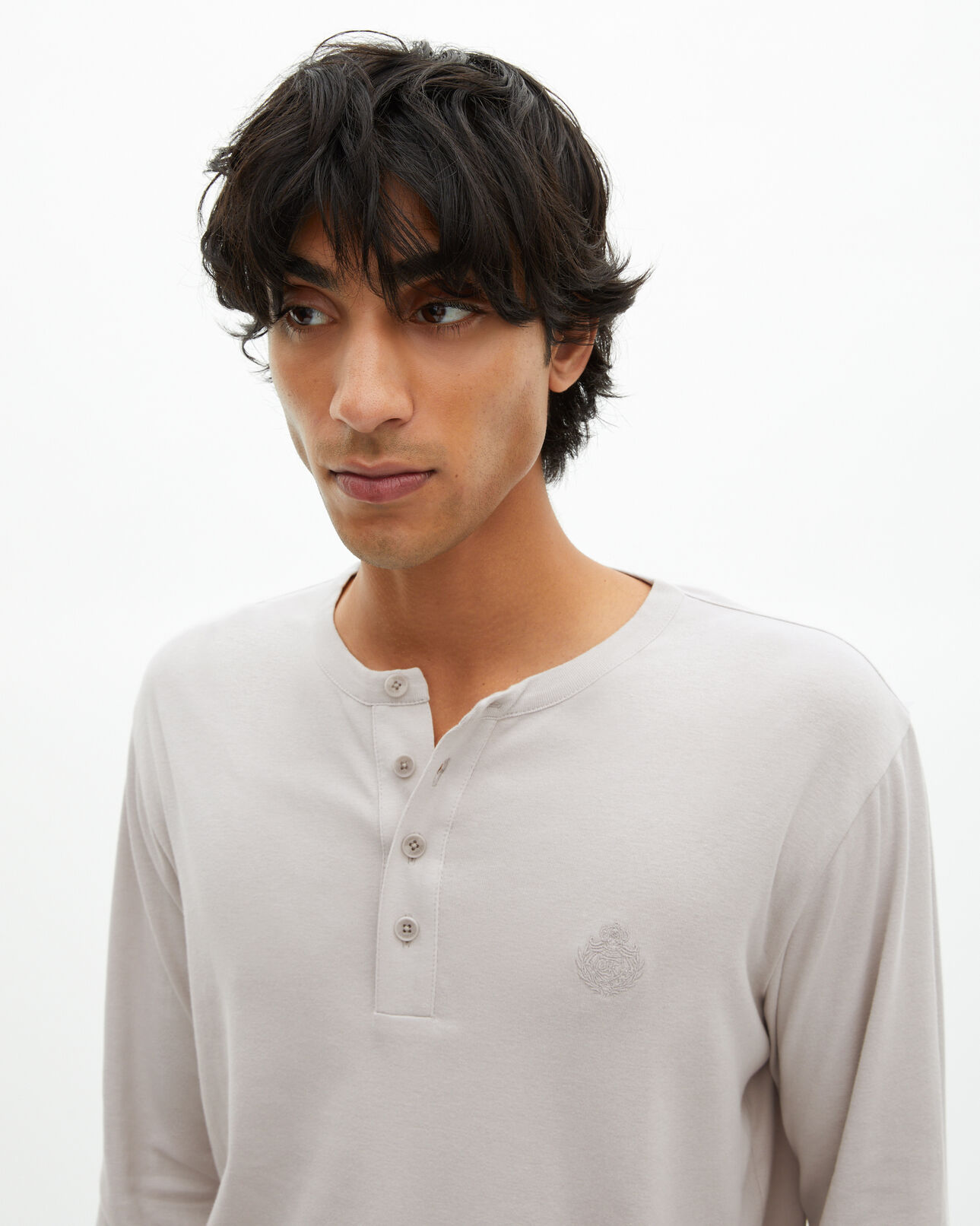 The Kooples MEN LIGHT GREY long-sleeved t-shirt with gray crest