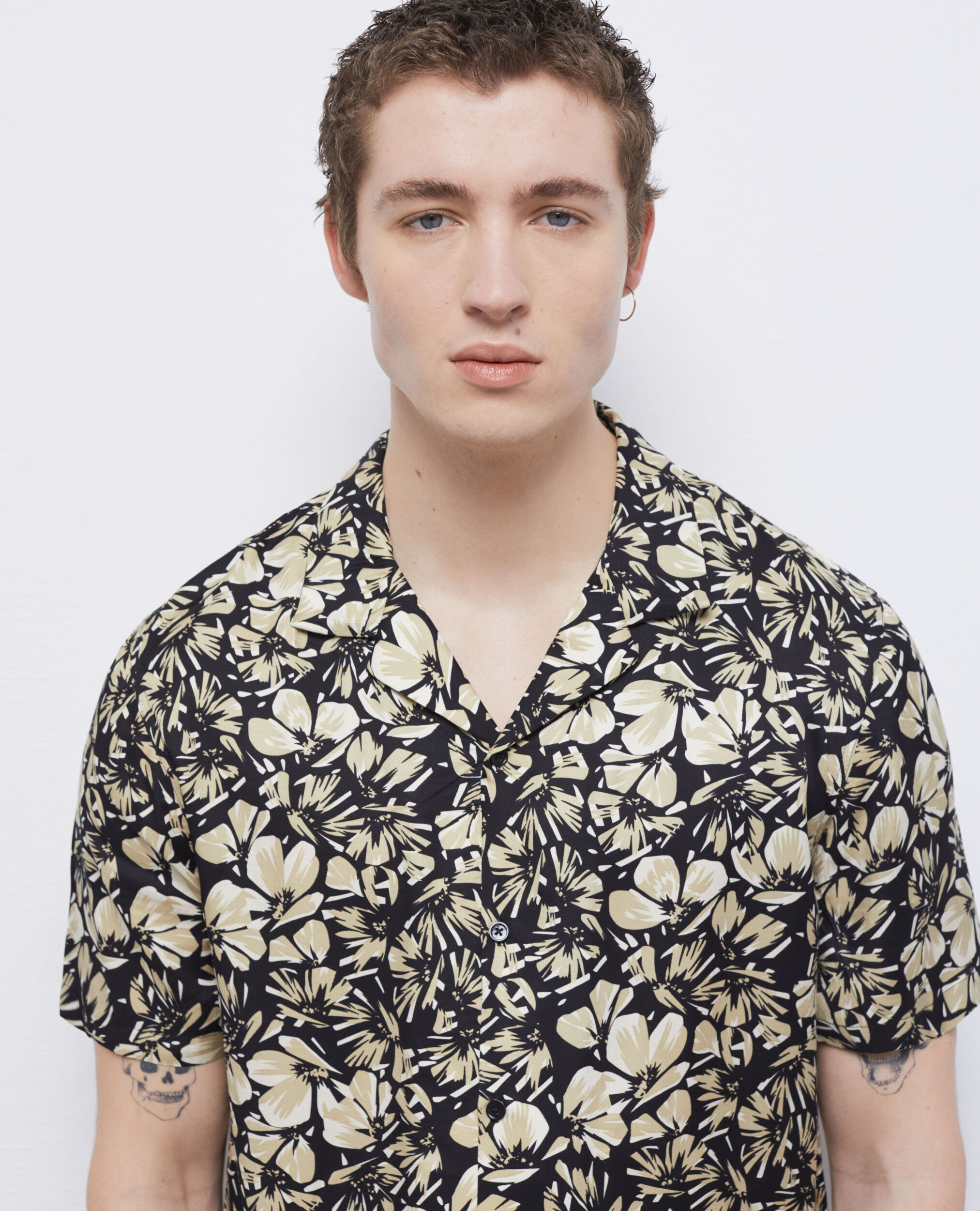 Floral hawaiian collar shirt, BLACK BROWN, hi-res image number null