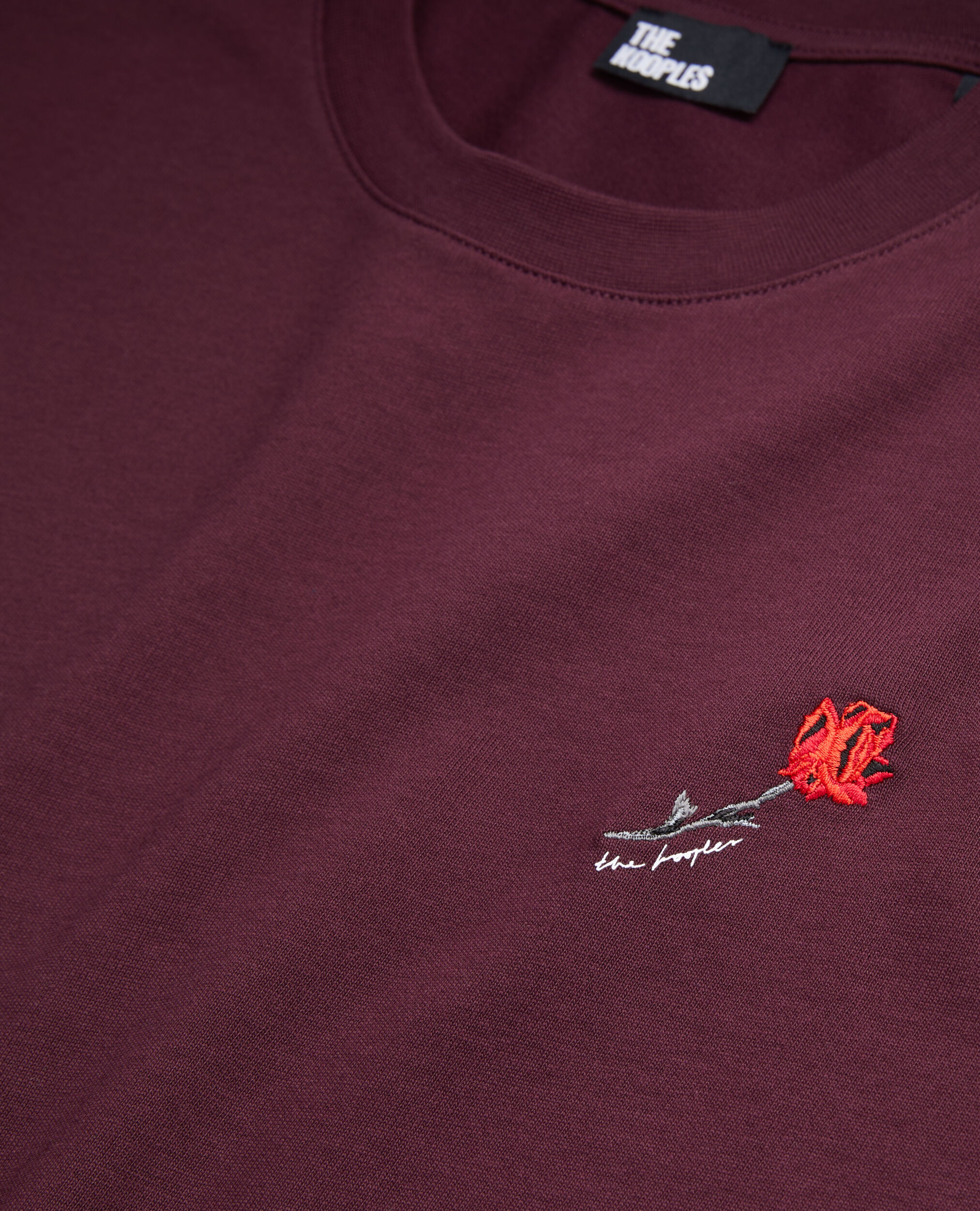 Men's burgundy t-shirt with flower embroidery, BORDEAUX, hi-res image number null