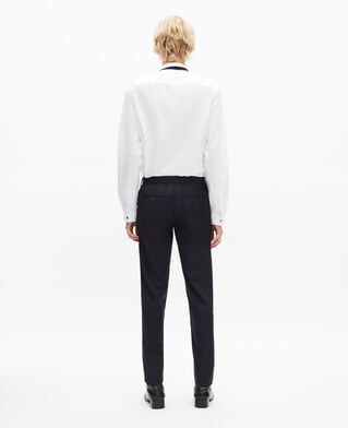 The Kooples HOMME DARK NAVY pantalon de costume en laine &agrave; ceinture int&eacute;gr&eacute;e bleu coupe ajust&eacute;e