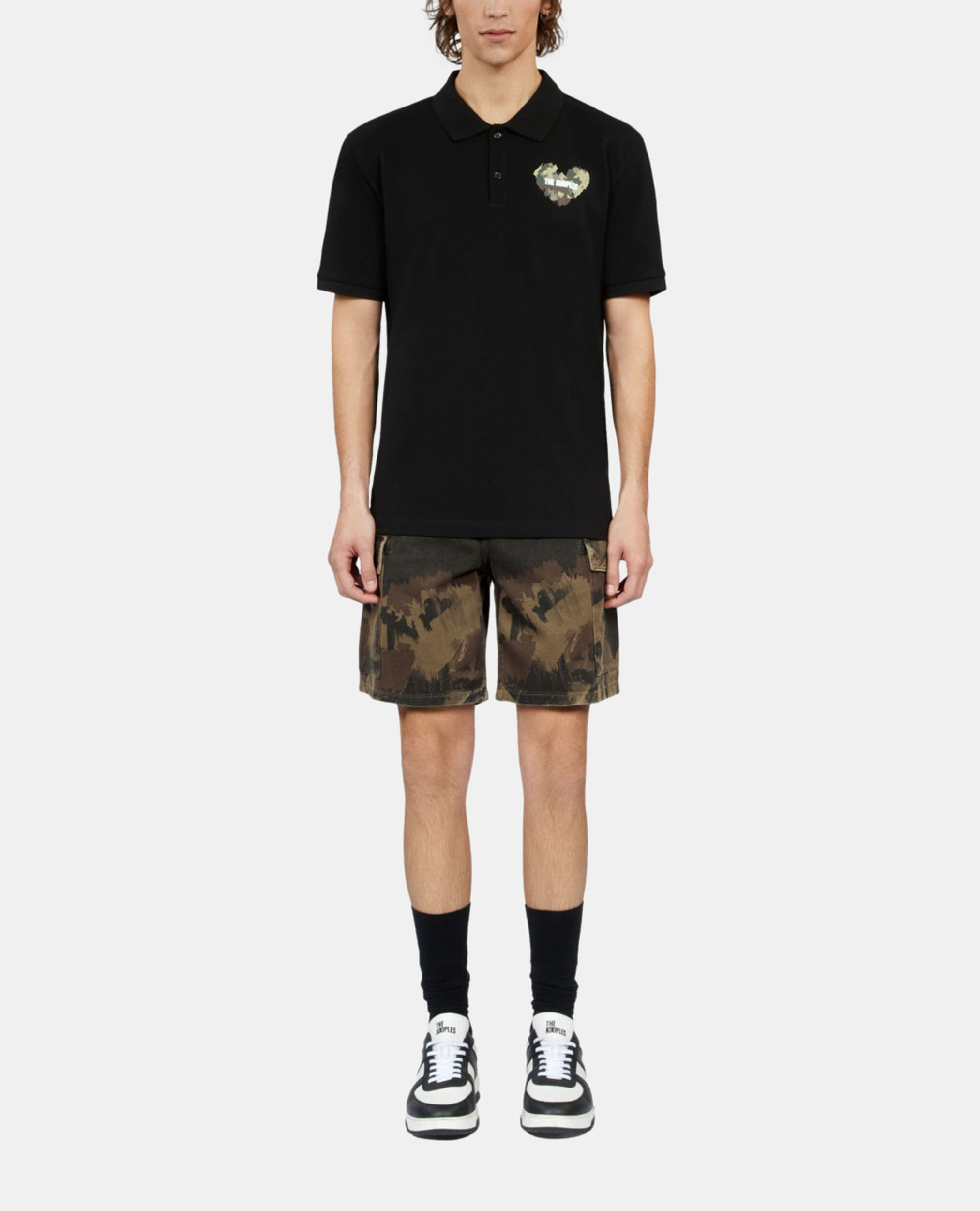 Black pique cotton polo t-shirt, BLACK, hi-res image number null