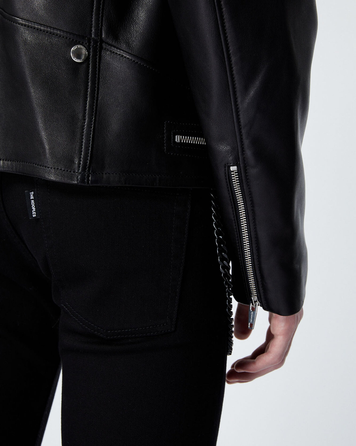 Black leather jacket with biker collar, BLACK, hi-res image number null