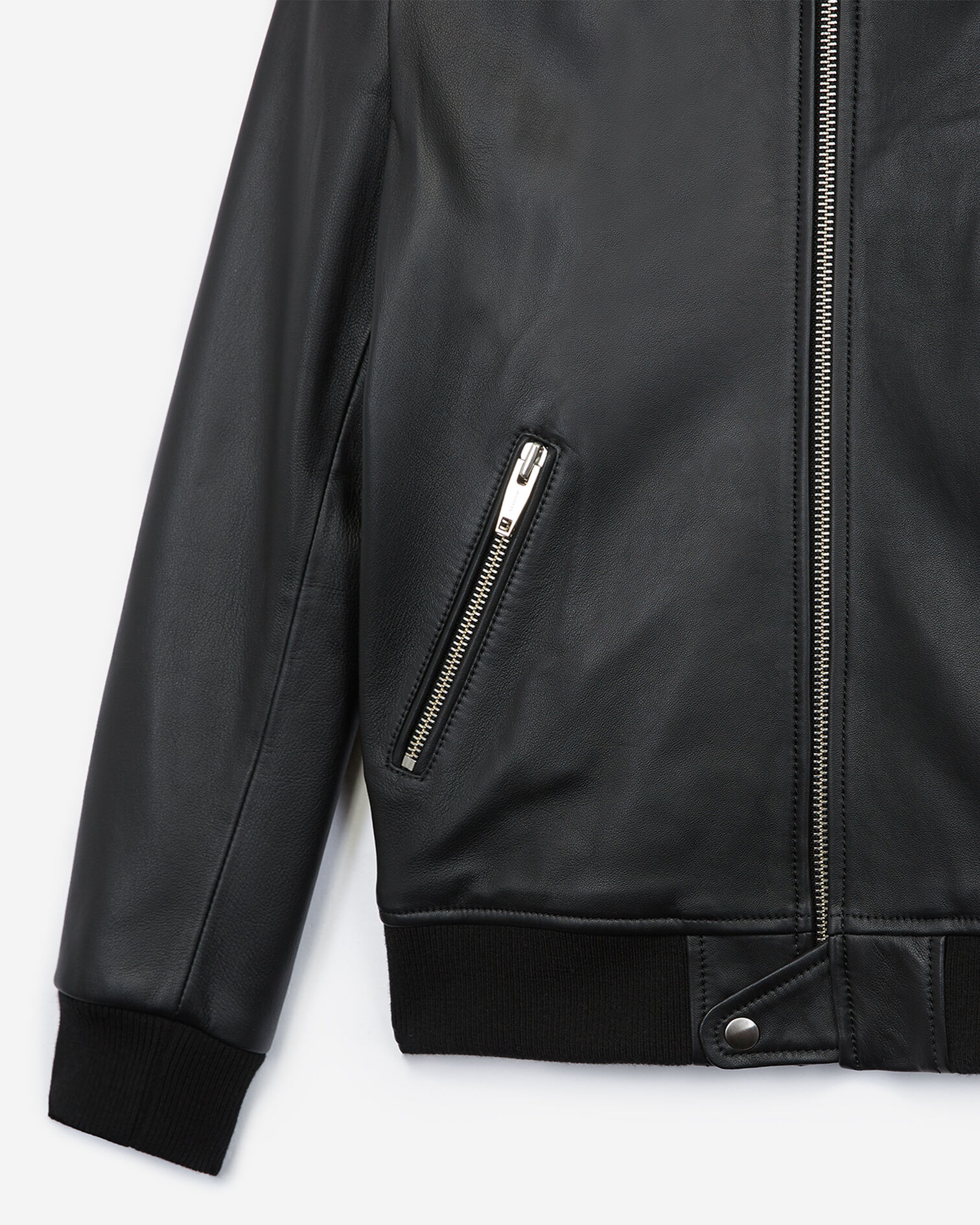Black leather flight jacket w/shearling neck, BLACK, hi-res image number null