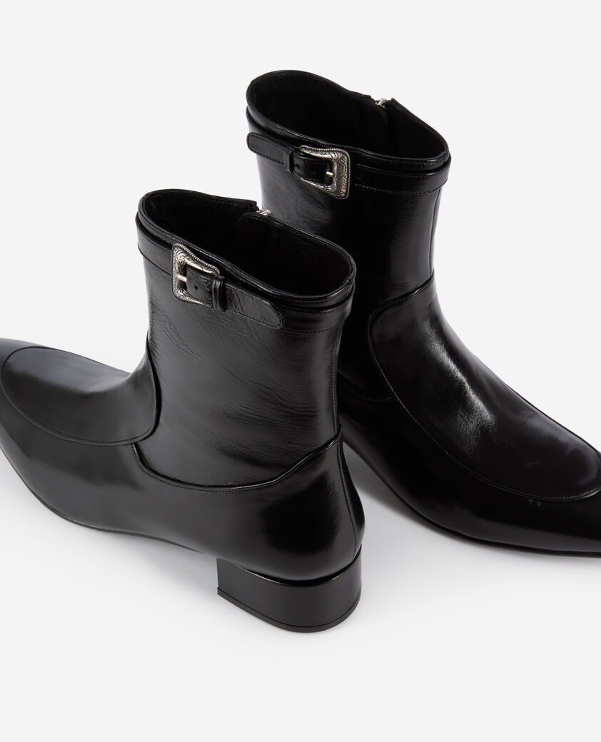 The Kooples MEN BLACK black leather ankle boots with buckle
