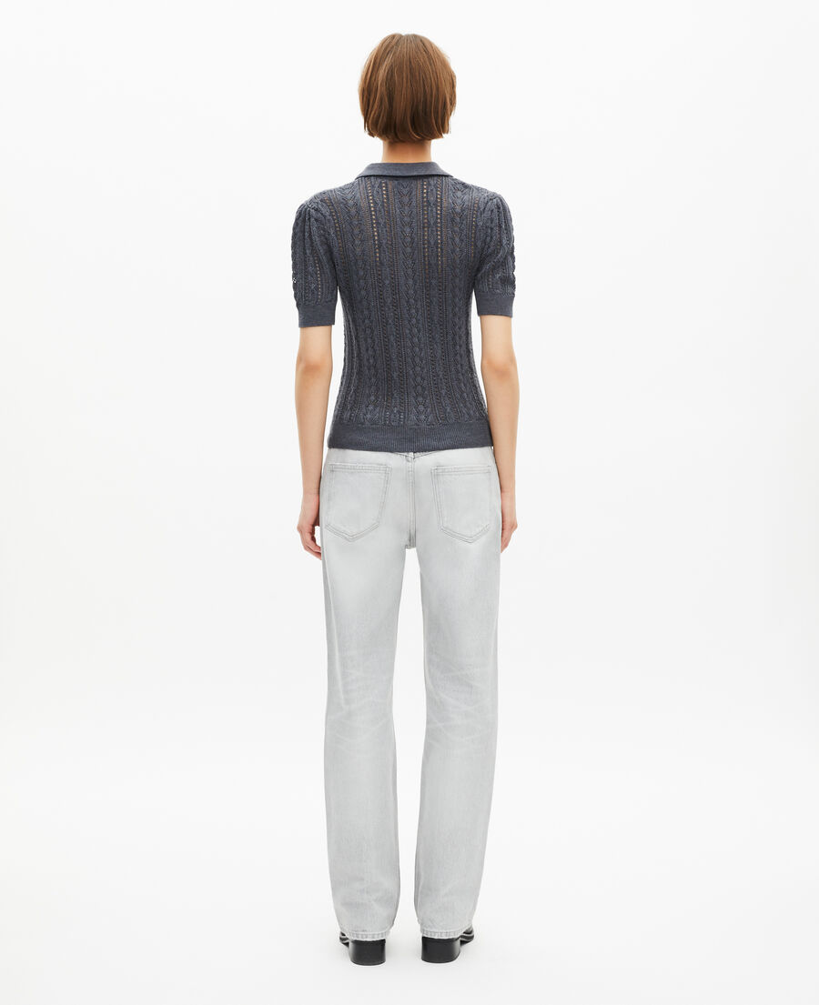The Kooples WOMEN ANTHRACITE grey merino wool short-sleeve sweater