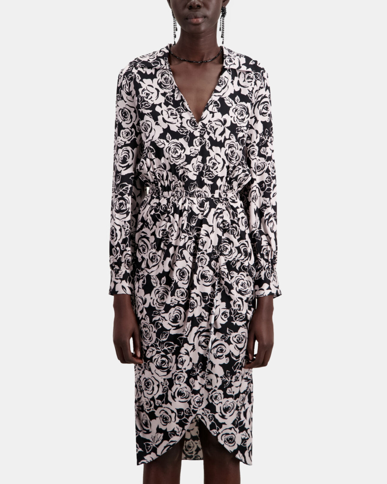 The Kooples FEMME BLACK / PINK robe mi-longue imprimée