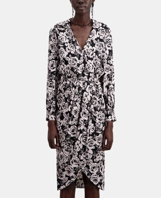 The Kooples DAMEN BLACK / PINK halblanges kleid mit print