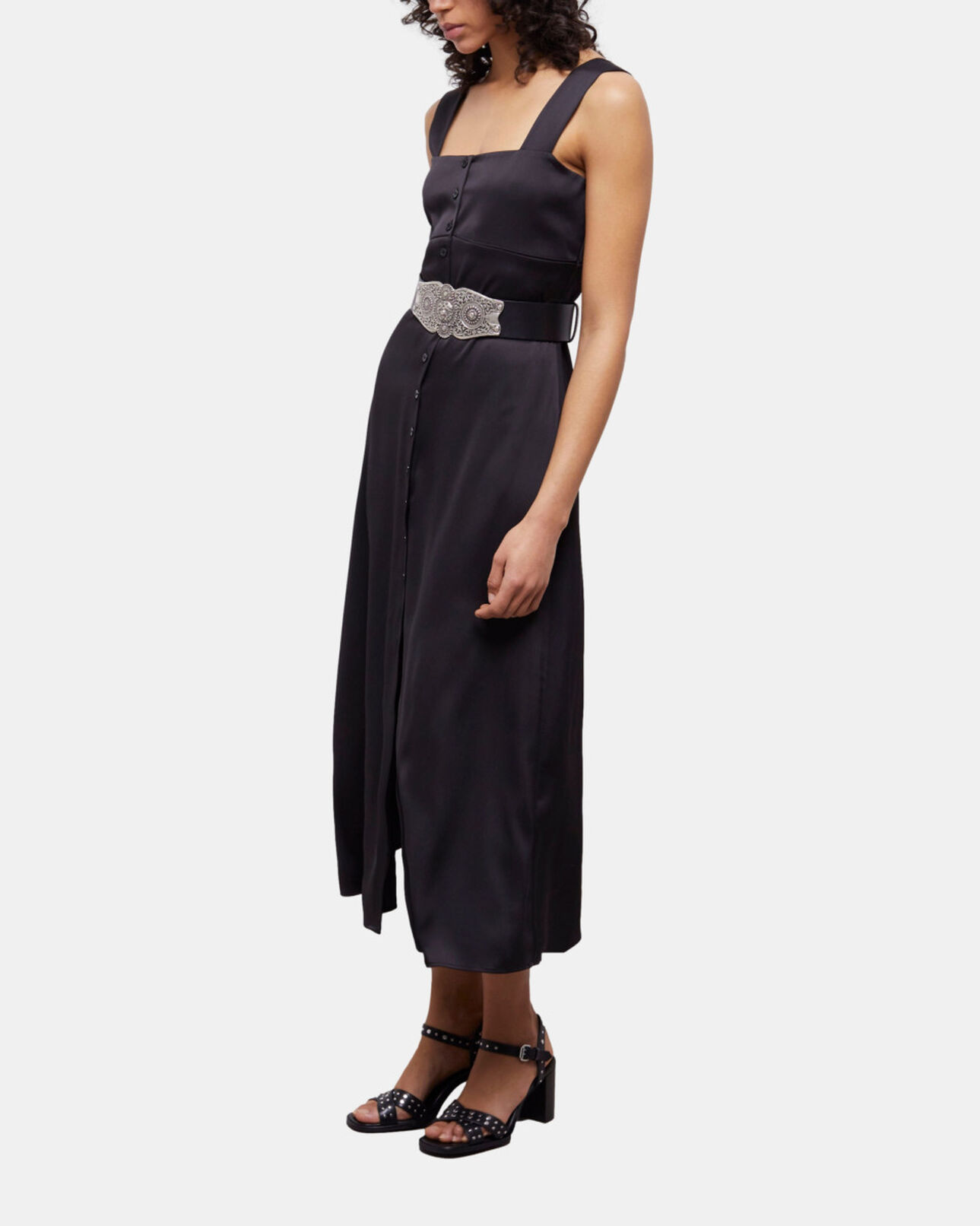 The Kooples DAMEN BLACK langes, schwarzes kleid mit knopfverschluss