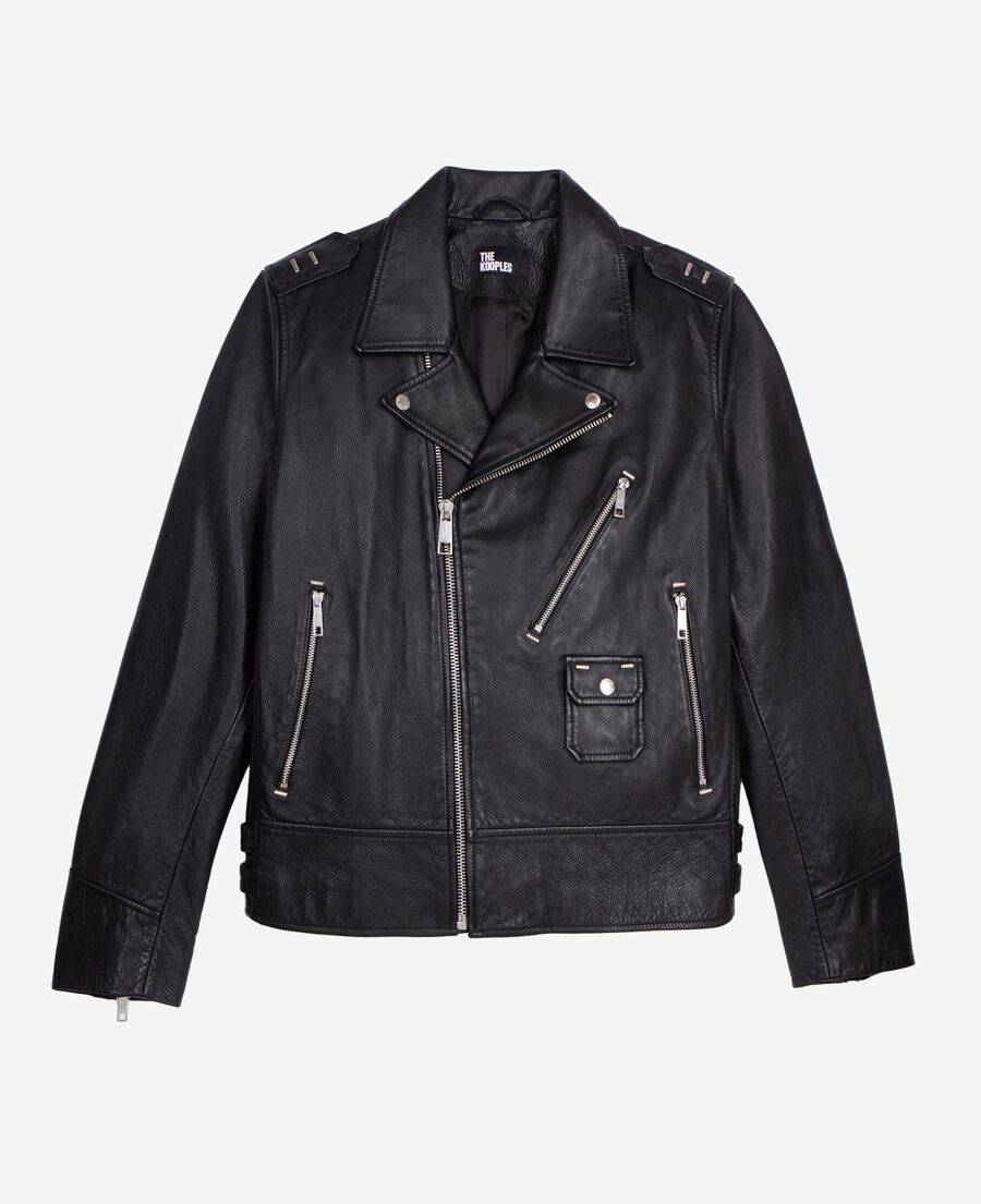 The Kooples MEN BLACK black leather biker jacket
