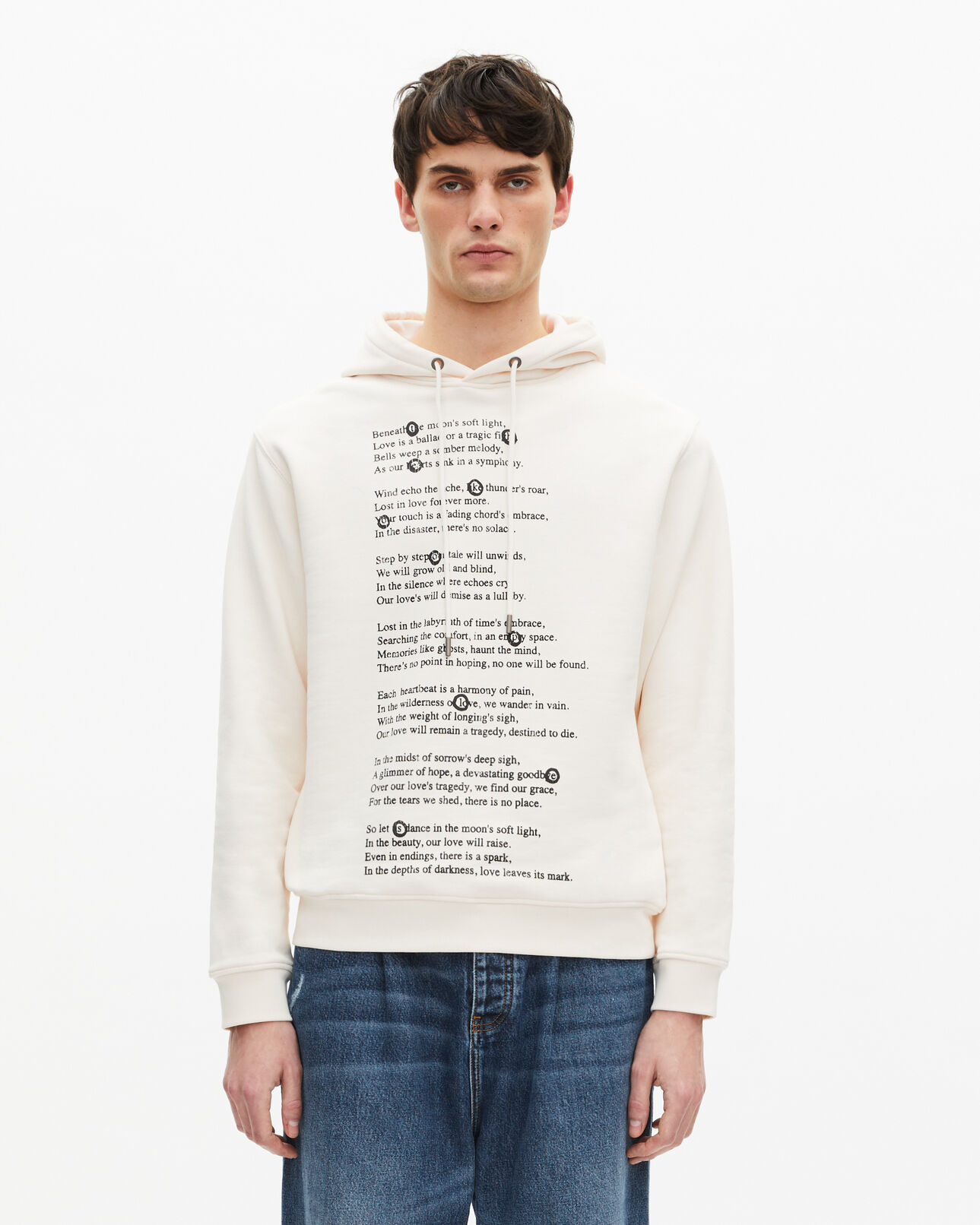 The Kooples MEN ECRU hooded sweatshirt with ecru screen print