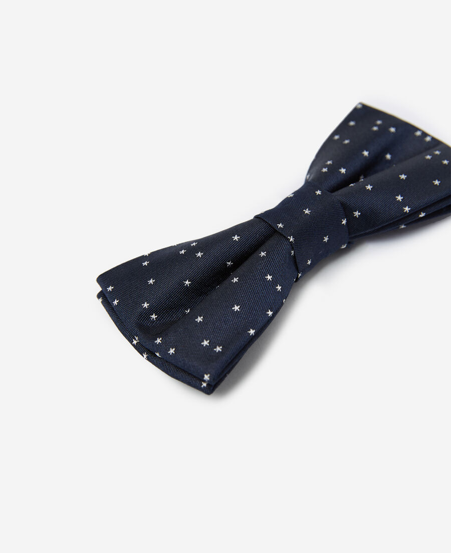 navy blue silk bow tie with micro-star motif
