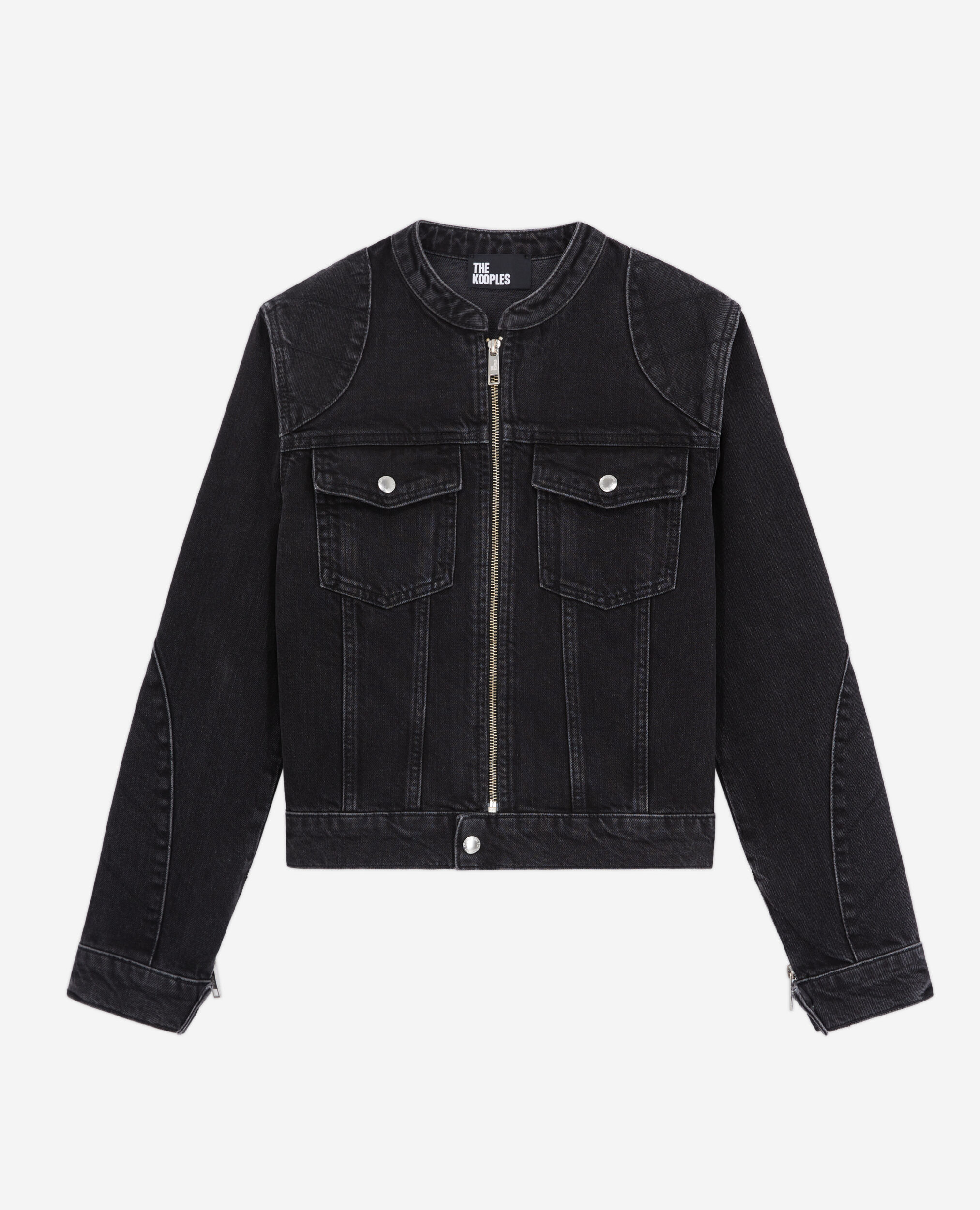 Schwarze Bikerjacke aus Denim, BLACK WASHED, hi-res image number null