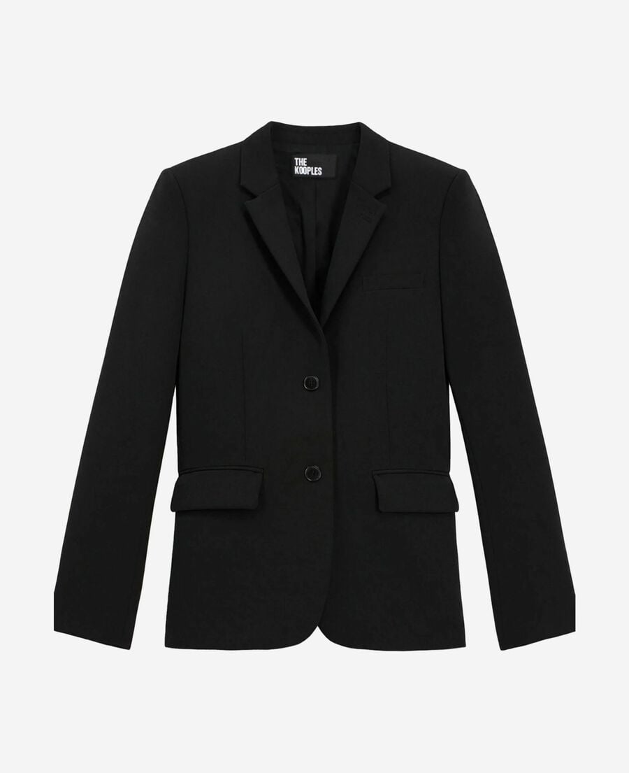 The Kooples F BLACK black crepe tailored jacket, structured cut