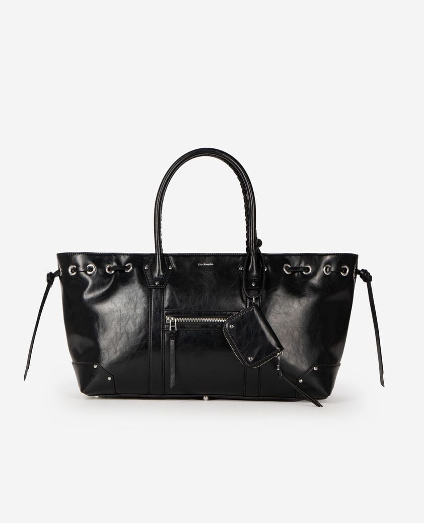 The Kooples DAMEN BLACK schwarze einkaufstasche aus recyceltem leder