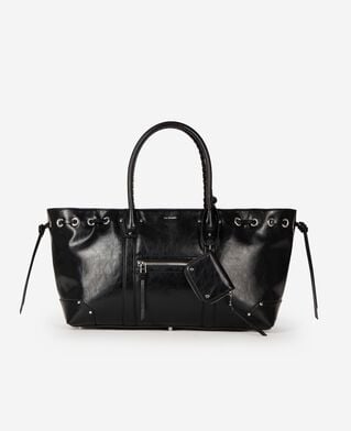 The Kooples FEMME BLACK sac cabas en cuir recycl&eacute; noir