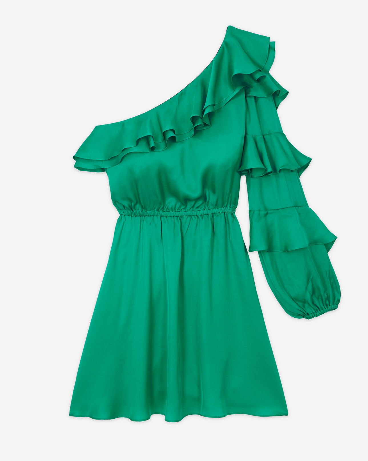 The Kooples WOMEN GREEN short asymmetric green dress