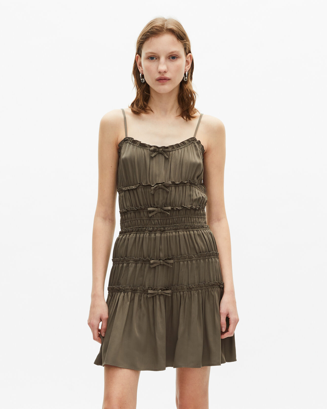 The Kooples WOMEN KAKI STONE short khaki dress with bows