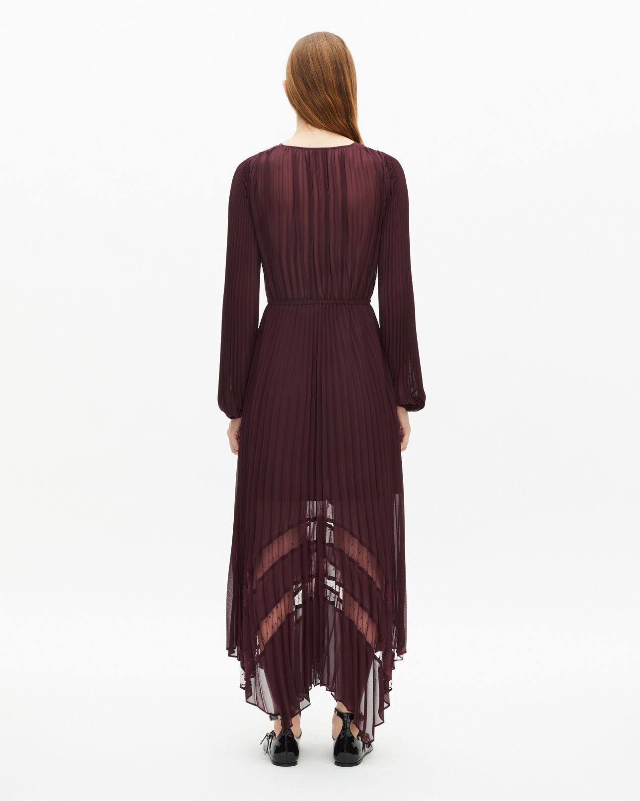 The Kooples WOMEN BURGUNDY long burgundy pleated dress
