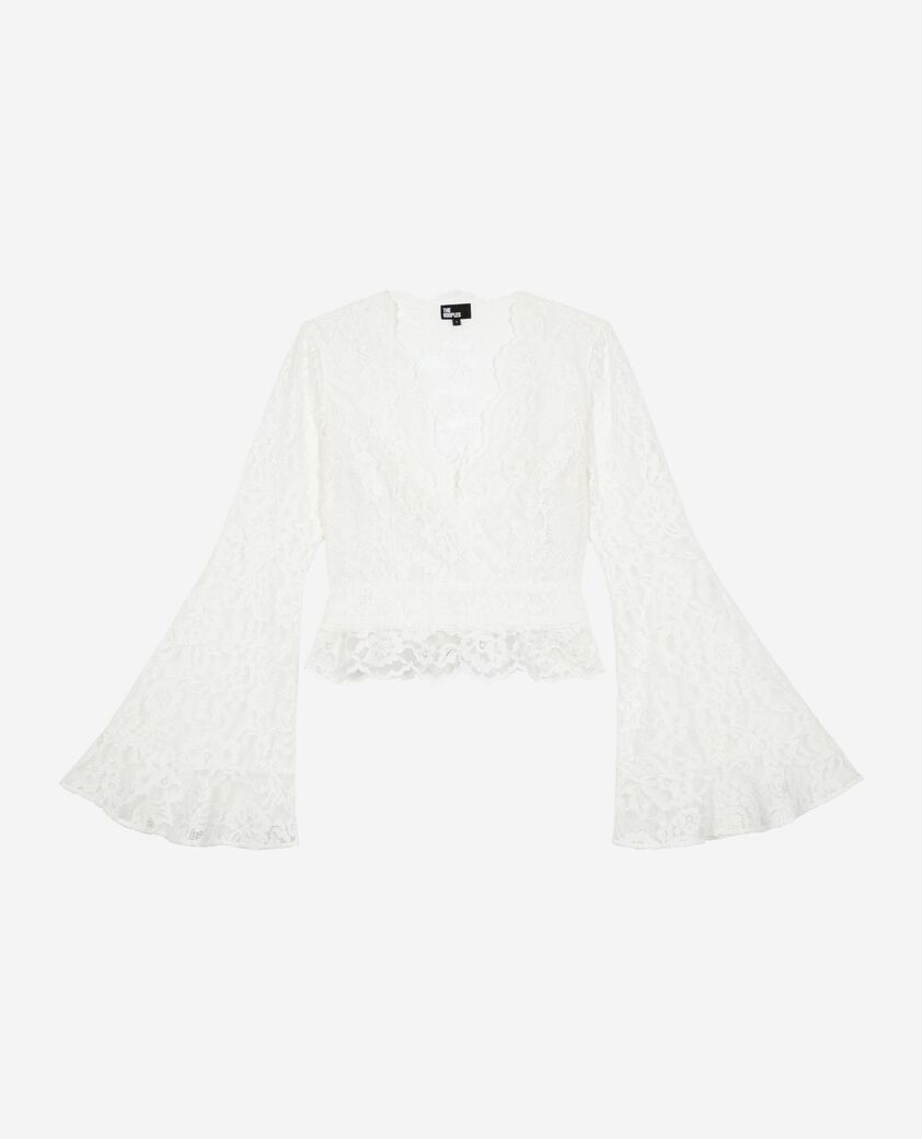 The Kooples MUJER ECRU top de encaje blanco con mangas acampanadas