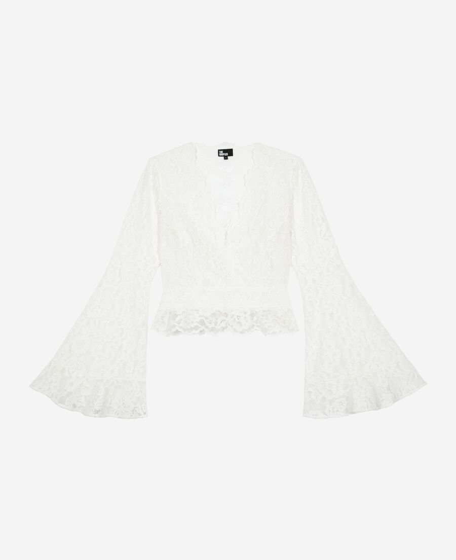 The Kooples WOMEN ECRU white lace flared sleeve top