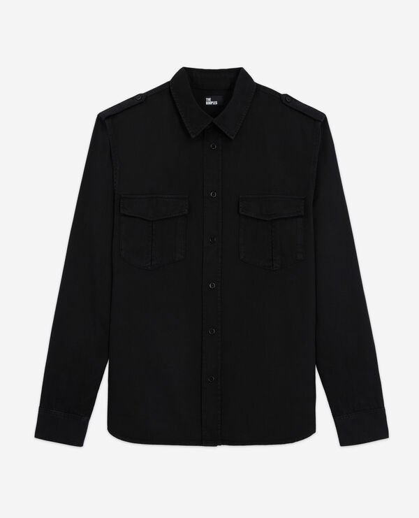 Black classic collar denim shirt