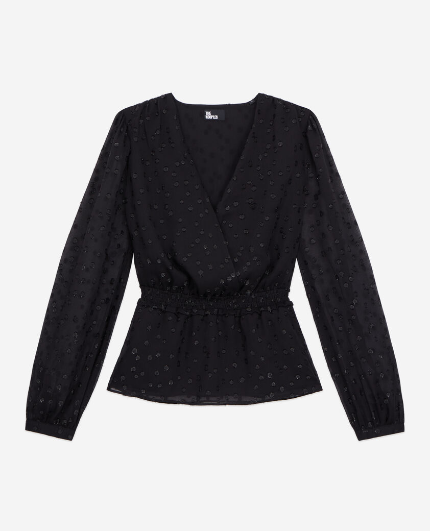 The Kooples FEMME BLACK top noir à pois en fil argenté