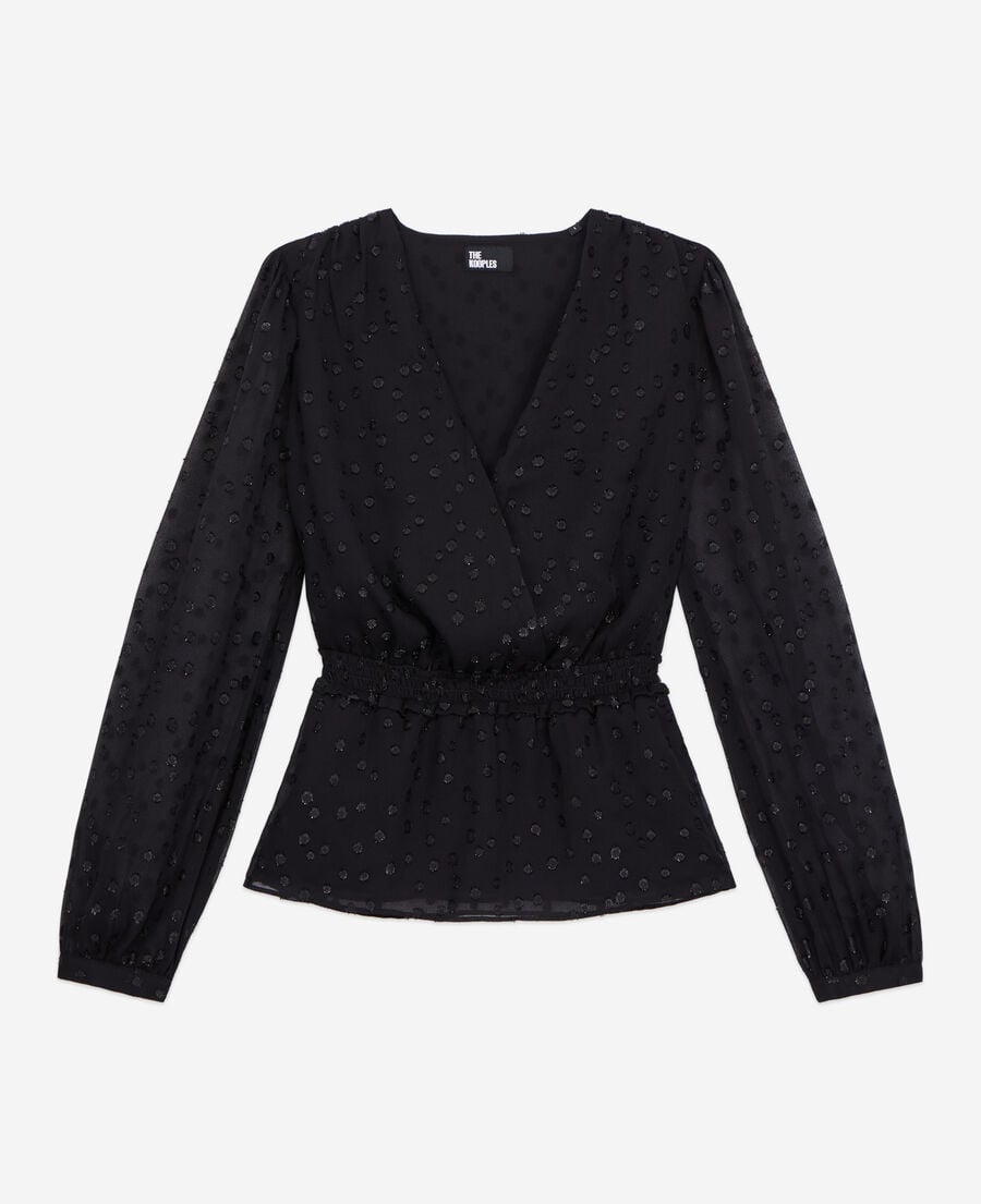 The Kooples FEMME BLACK top noir à pois en fil argenté