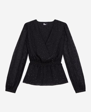 The Kooples FEMME BLACK top noir à pois en fil argenté