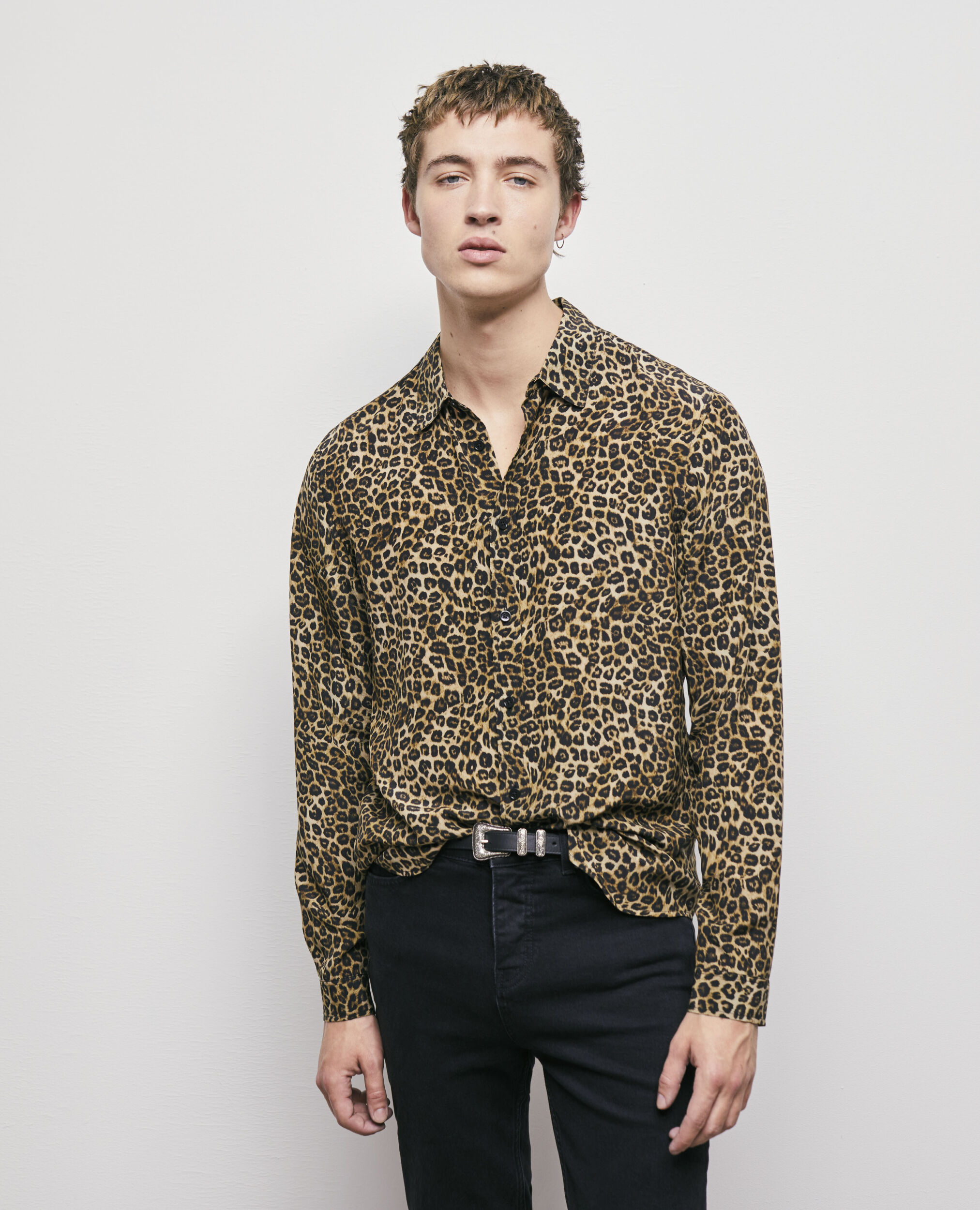 Leopard print silk shirt with classic collar, LEOPARD, hi-res image number null
