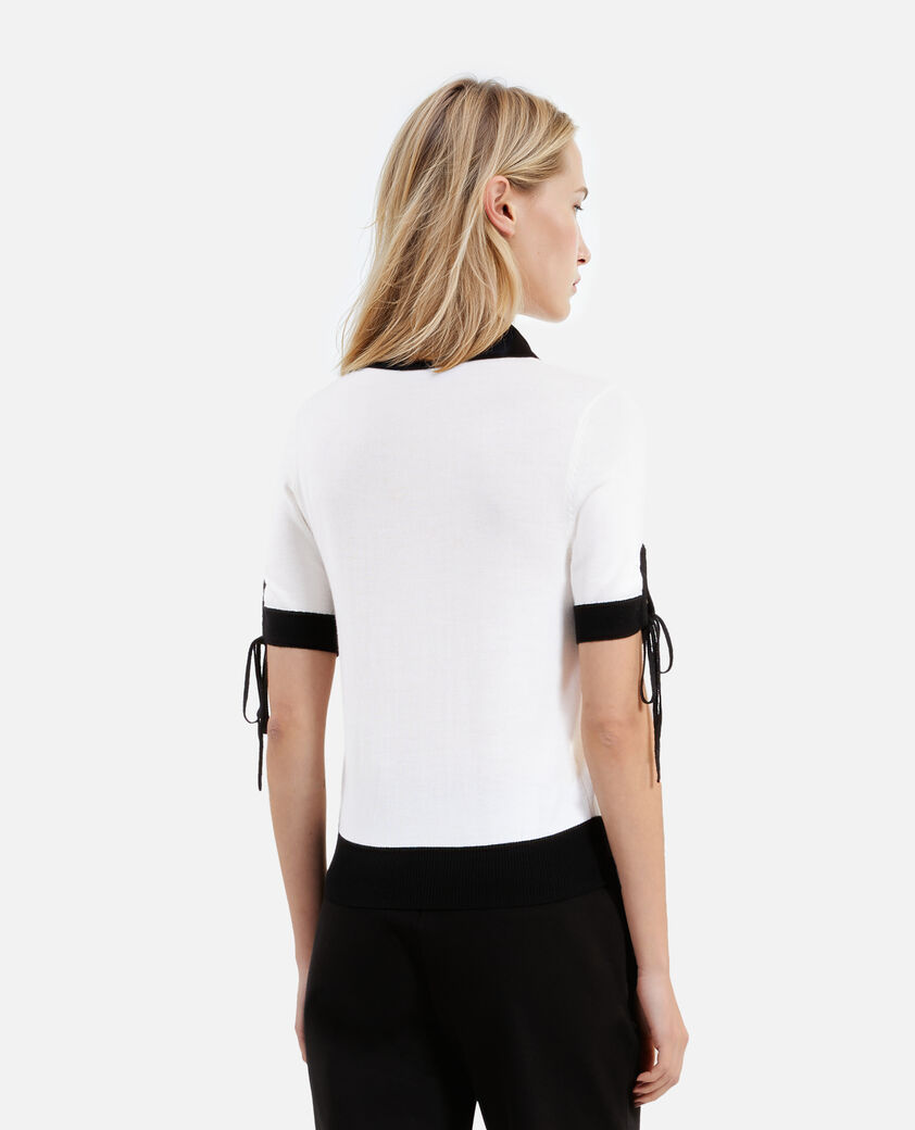 The Kooples WOMEN BLACK-ECRU short-sleeved ecru wool sweater