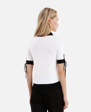 The Kooples WOMEN BLACK-ECRU short-sleeved ecru wool sweater