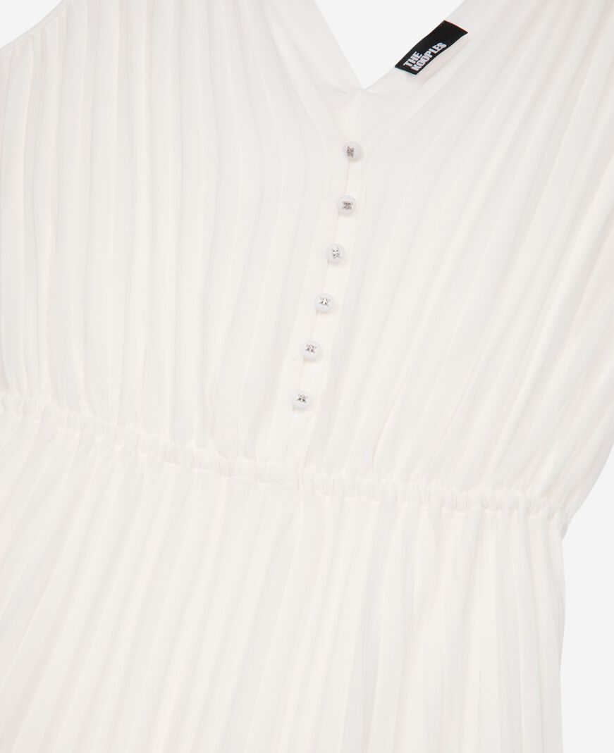 The Kooples FEMME ECRU robe longue avec plissage blanche et plumetis