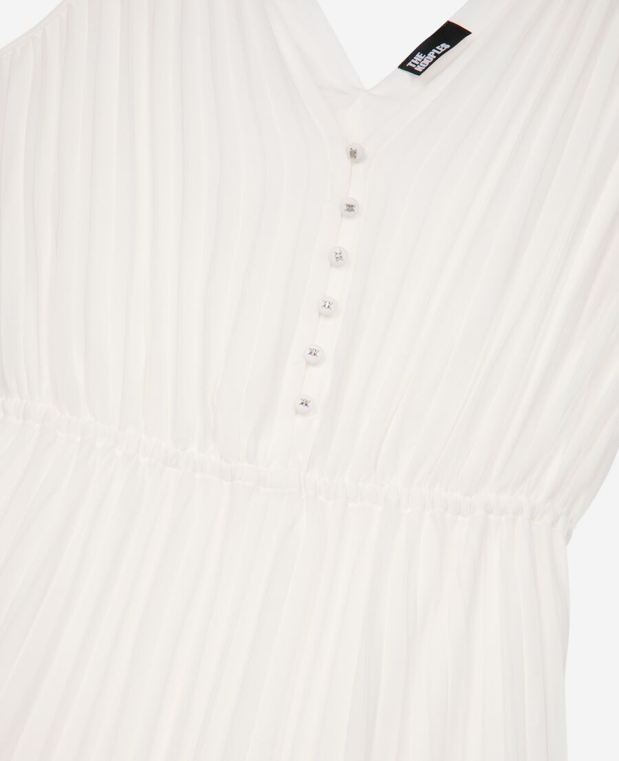 The Kooples FEMME ECRU robe longue avec plissage blanche et plumetis