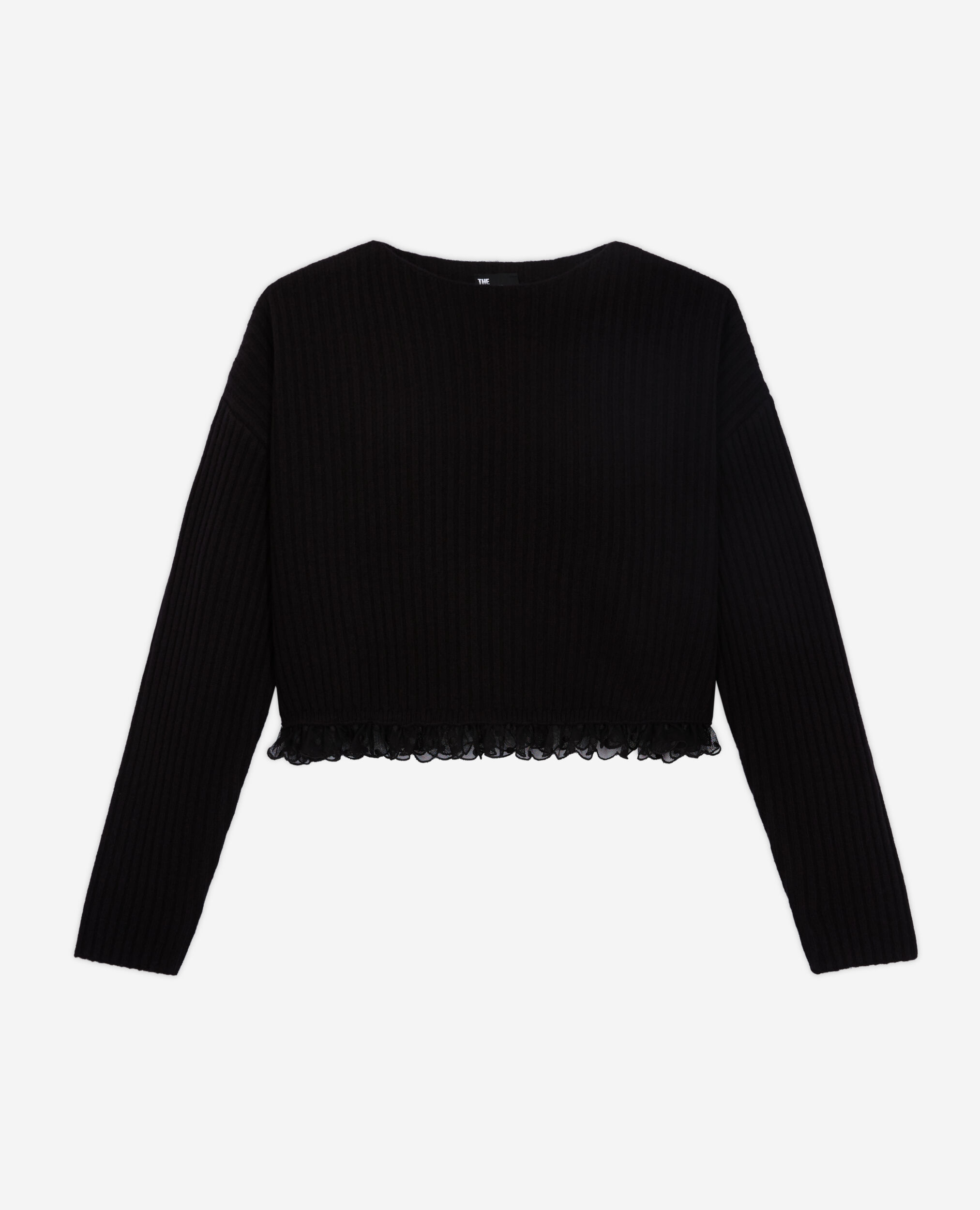 Short black wool sweater, BLACK, hi-res image number null