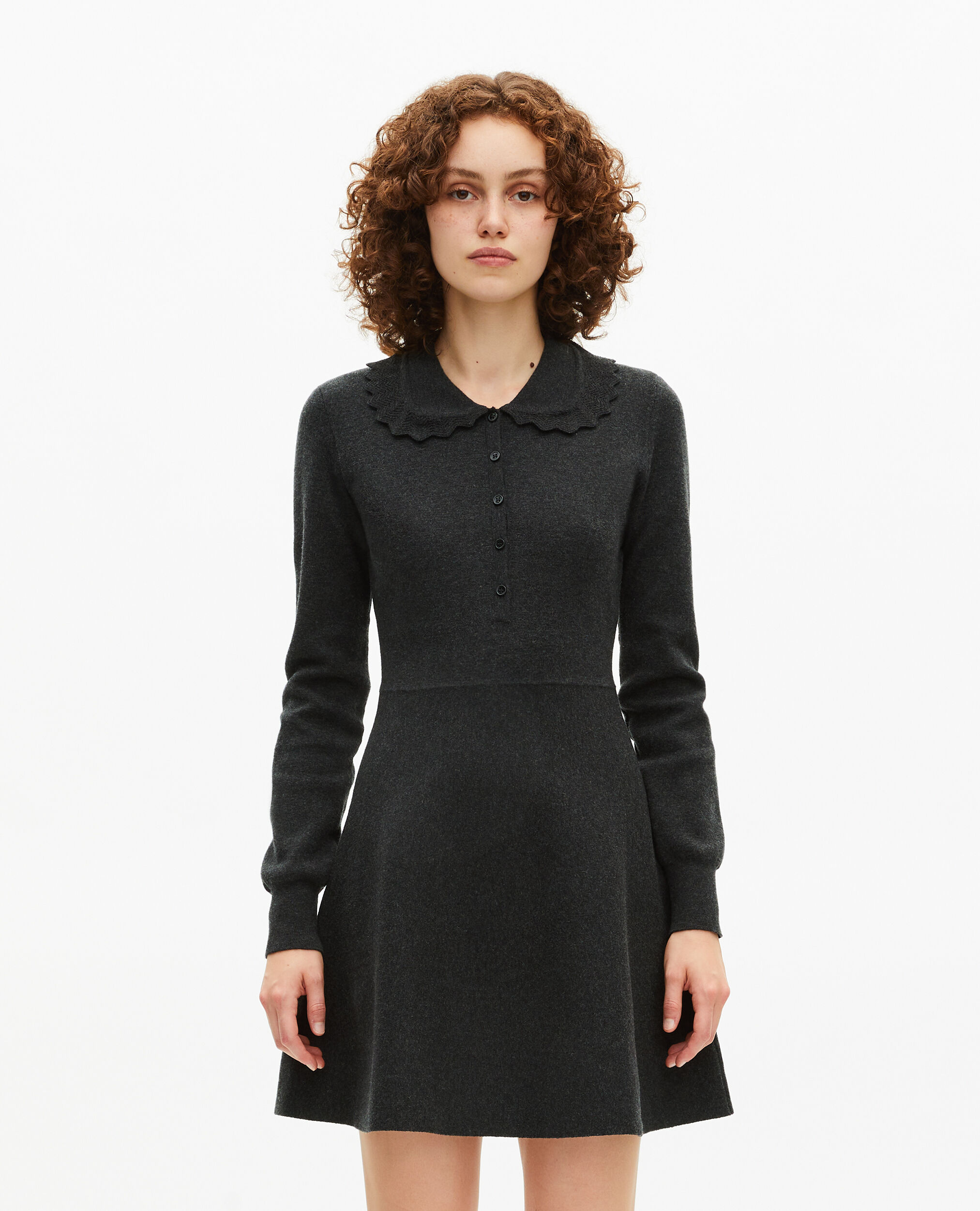 Robe courte en maille noire, BLACK, hi-res image number null
