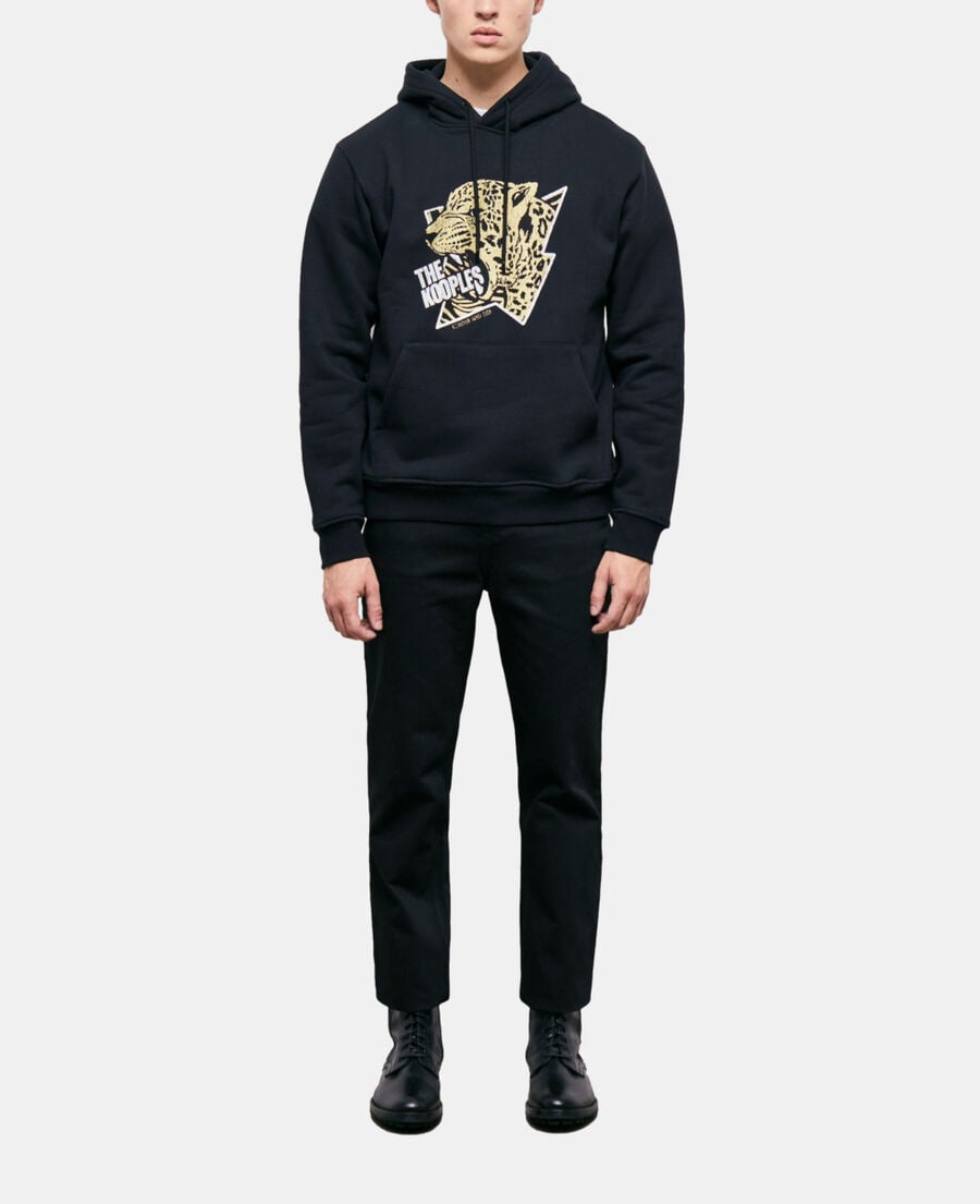 The Kooples MEN BLACK-ANTIC GOLD hoodie with a tiger screen print