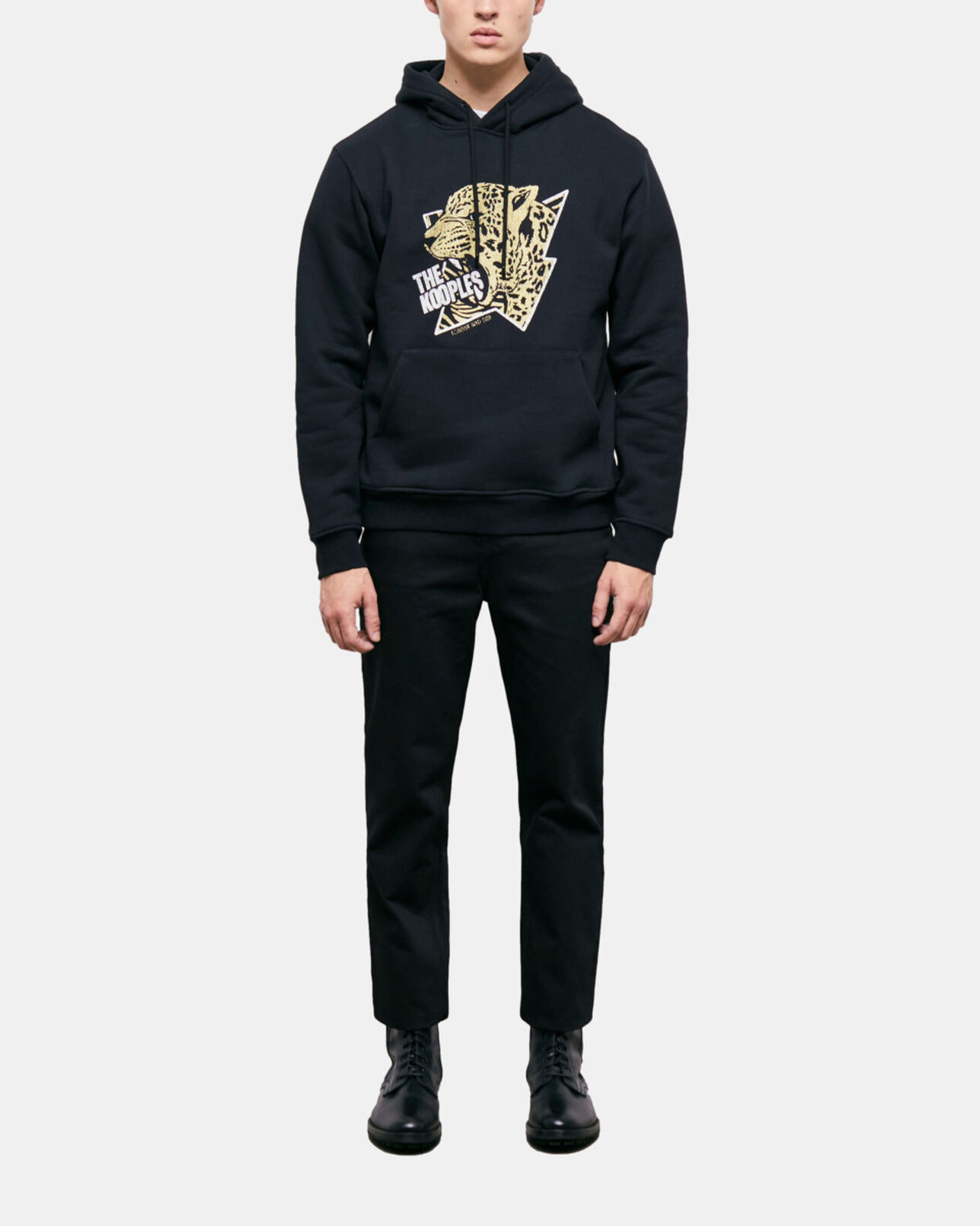 The Kooples HOMME BLACK-ANTIC GOLD sweatshirt à capuche sérigraphié tigre