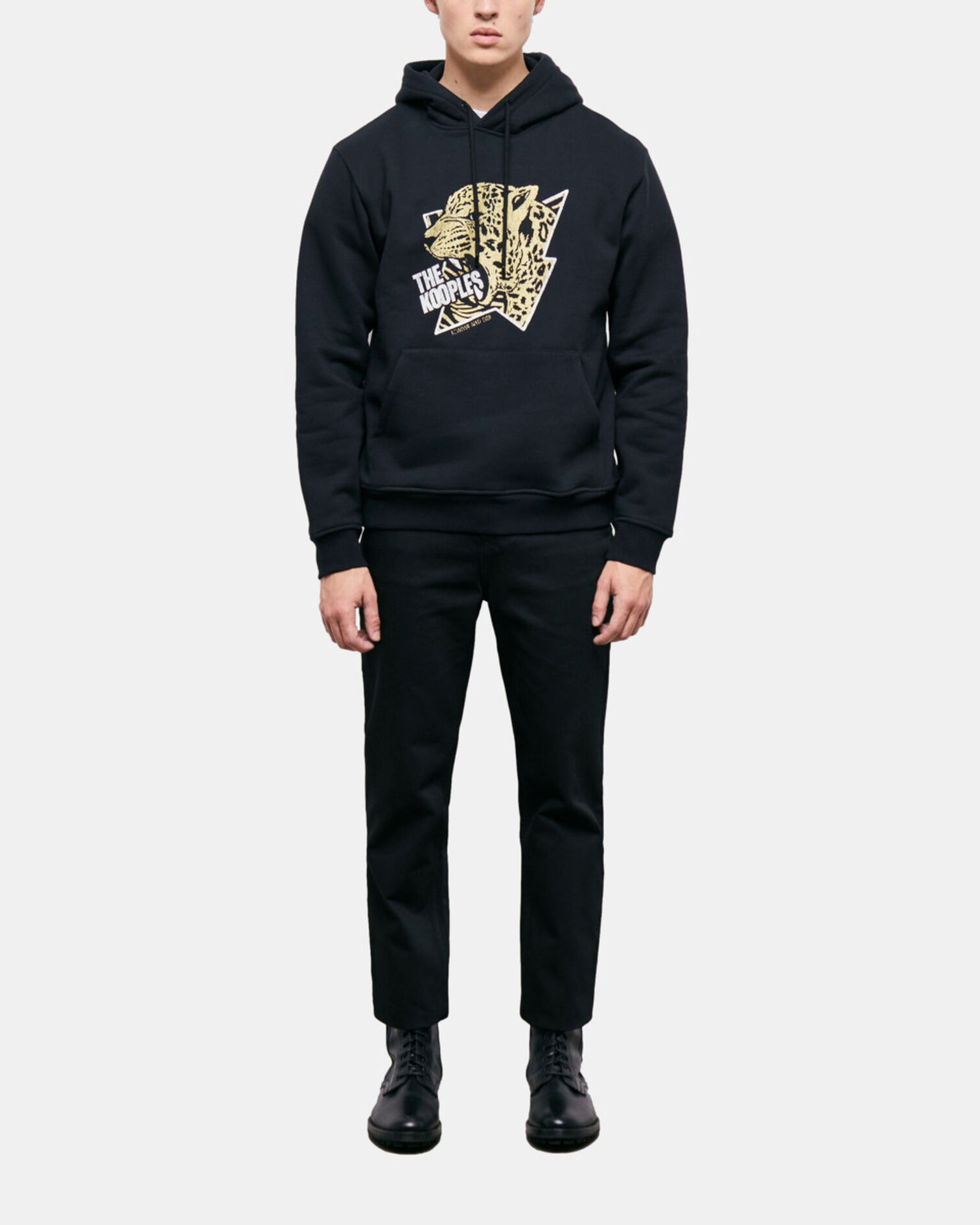 Sweatshirt à capuche sérigraphié tigre, BLACK-ANTIC GOLD, hi-res image number null