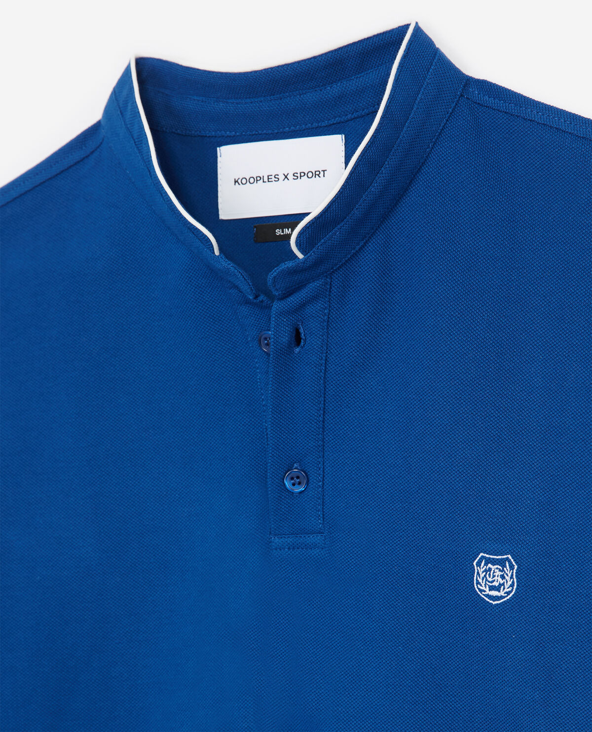 Pique cotton white detail fitted blue polo shirt