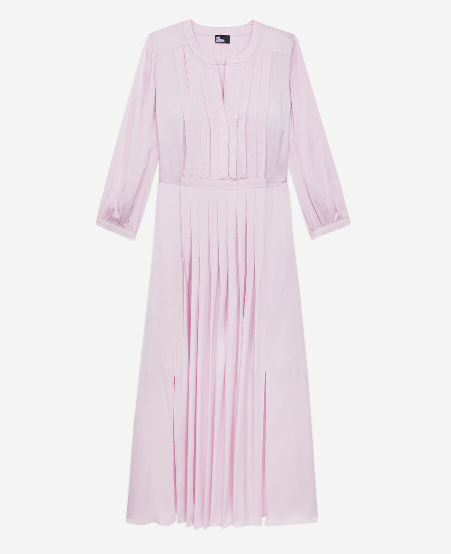long pink dress with pleating