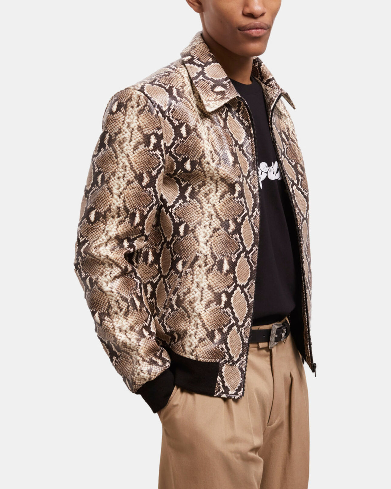 The Kooples MEN PYTHON BEIGE snakeskin-effect leather jacket