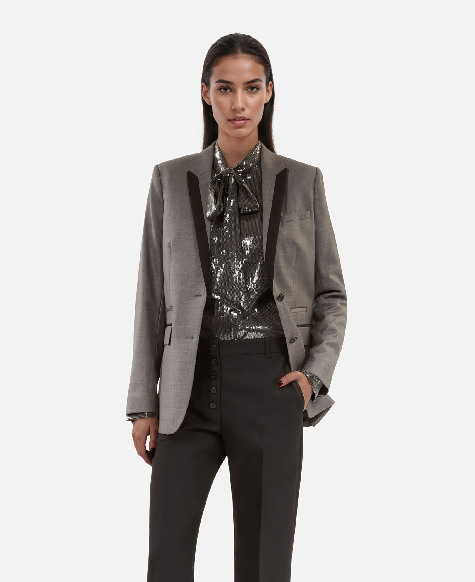 The Kooples WOMEN DARK GREY gray straight-cut suit jacket