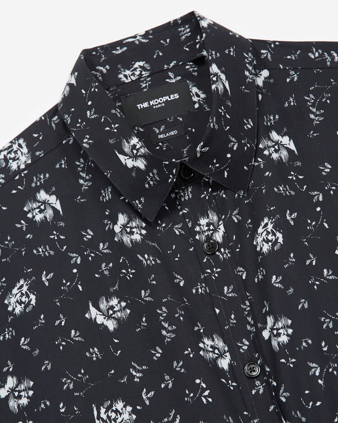 The Kooples HOMBRE BLACK WHITE camisa negra cuello clásico estampado flores