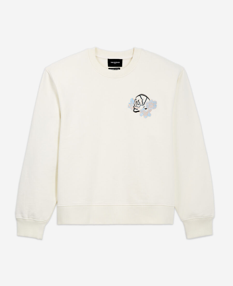 ecru cotton sweatshirt with skull embroidery