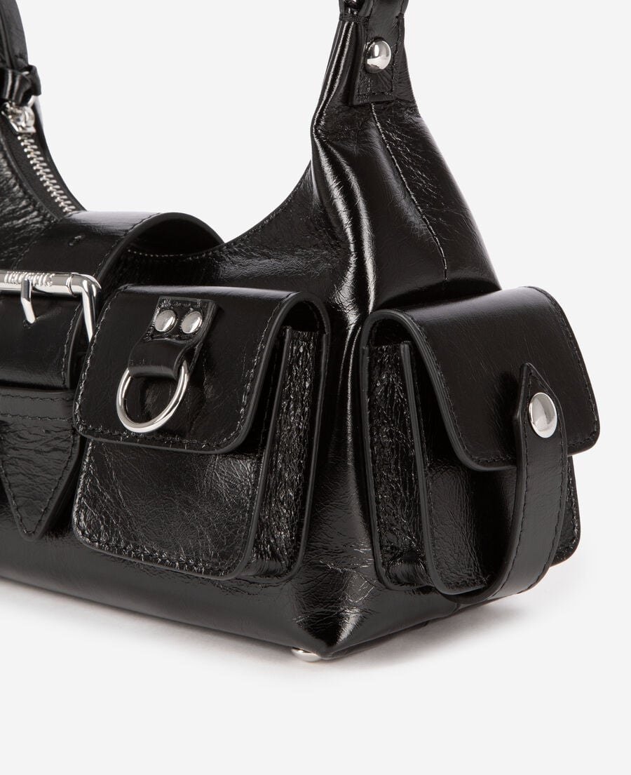The Kooples WOMEN BLACK amelia small bag in black cracked leather