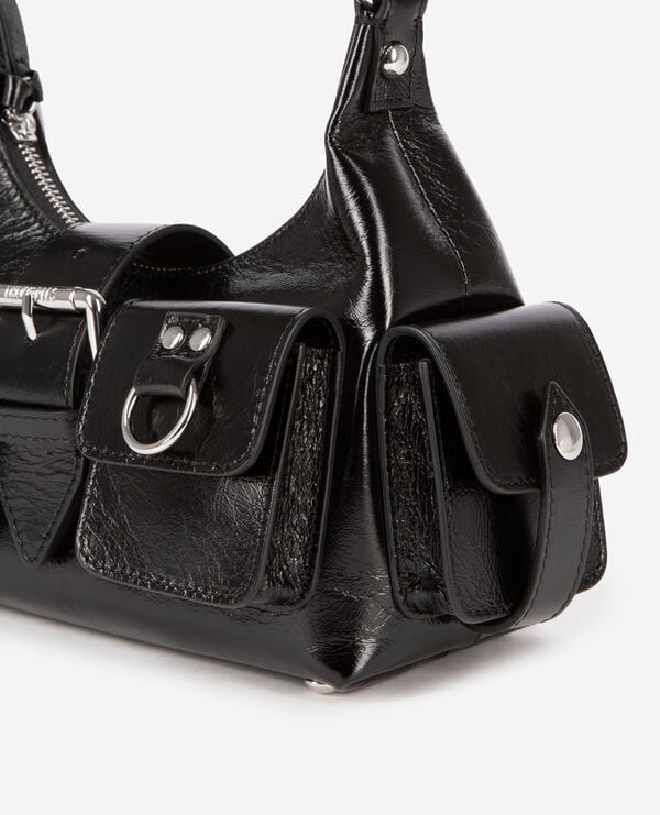 The Kooples FEMME BLACK sac amelia small en cuir craquelé noir