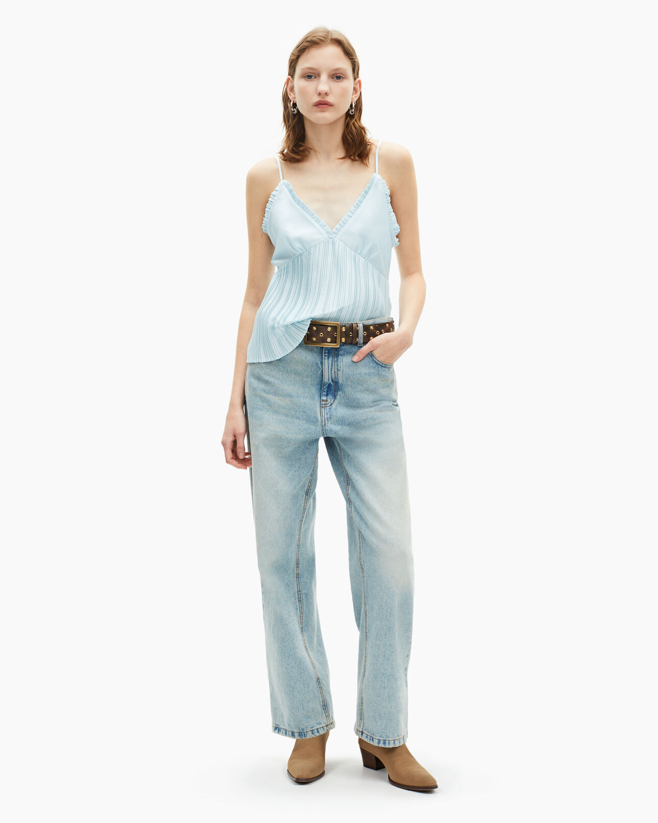 The Kooples DAMEN BABY BLUE blaues plissee-camisole