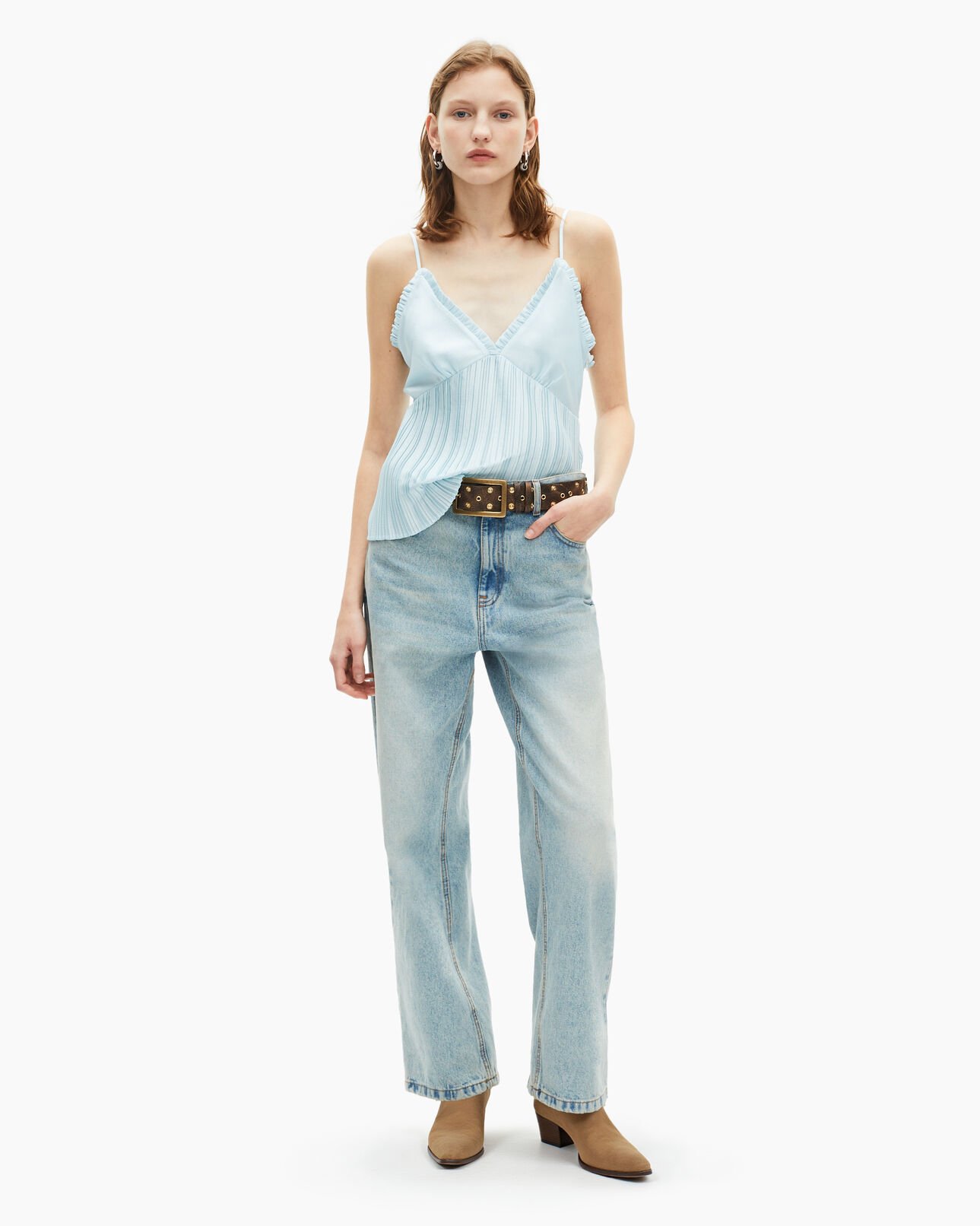The Kooples FEMME BABY BLUE caraco plissé bleu
