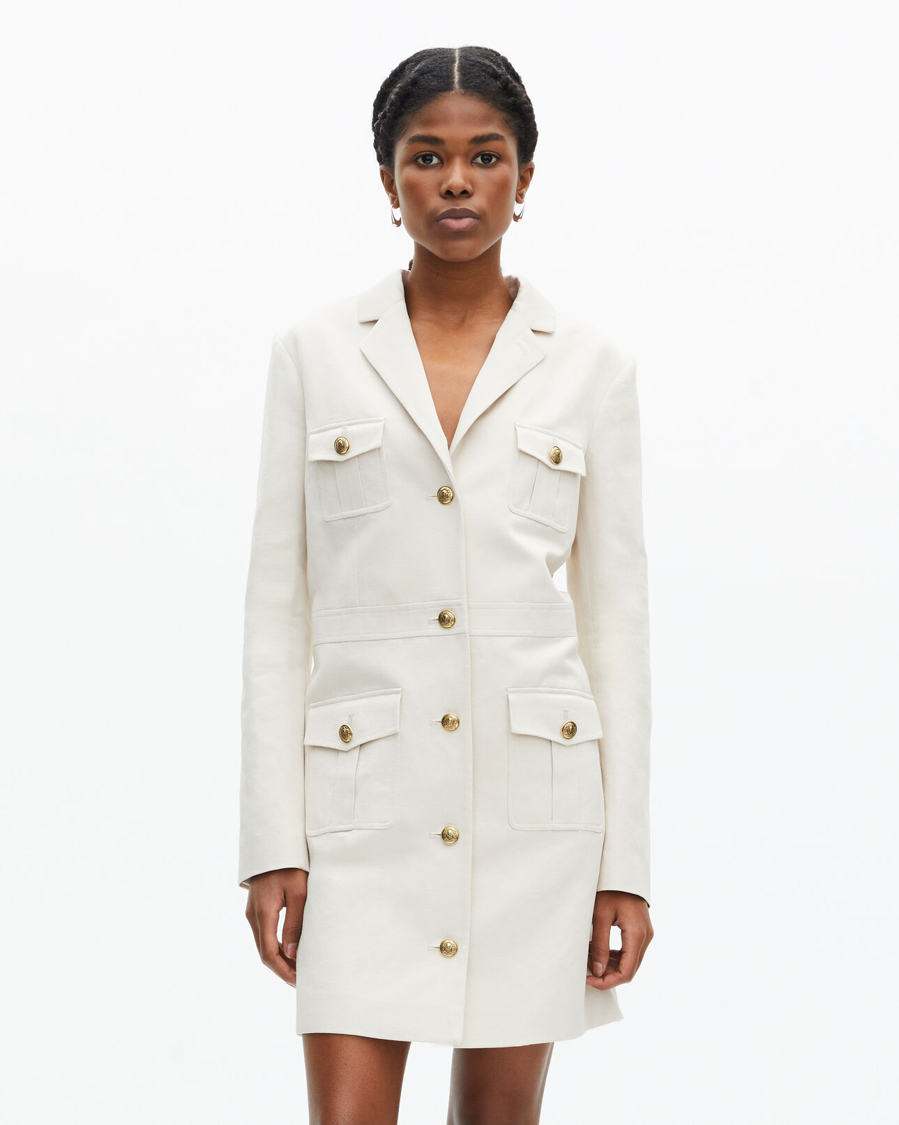 The Kooples MUJER BEIGE vestido corto de algodón y lino crudo