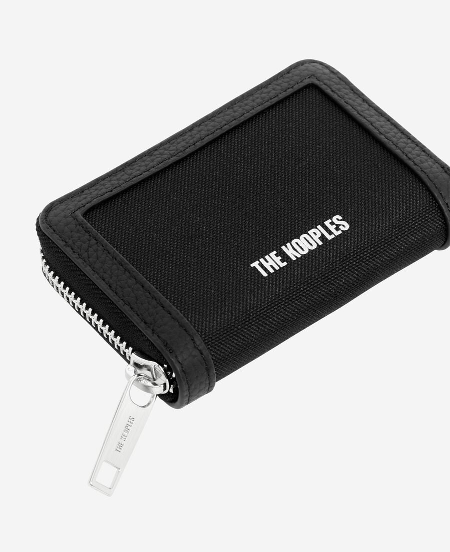 The Kooples HOMME BLACK porte-monnaie en canvas et cuir grain&eacute; noir